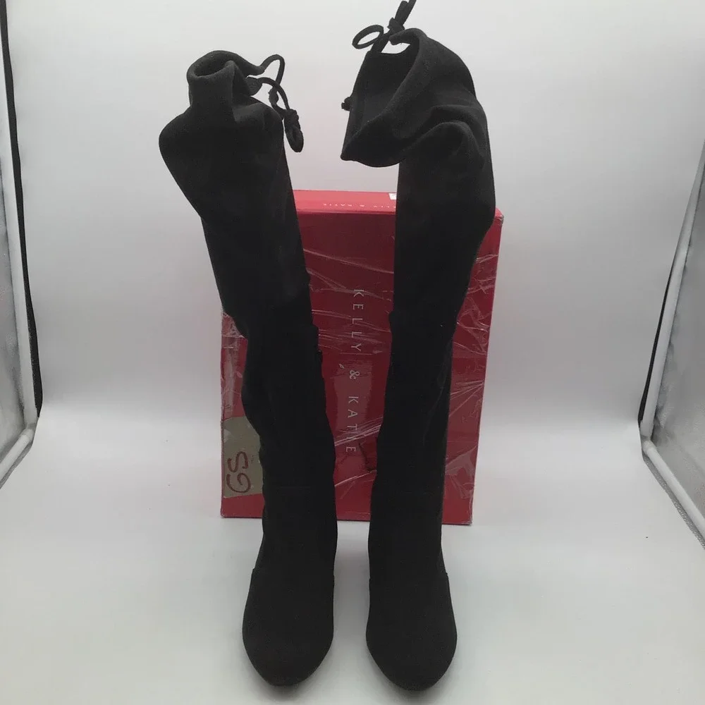 Kelly & Katie KK KRUS Black Microsuede Over The Knee Boots Womens Size 6M NEW